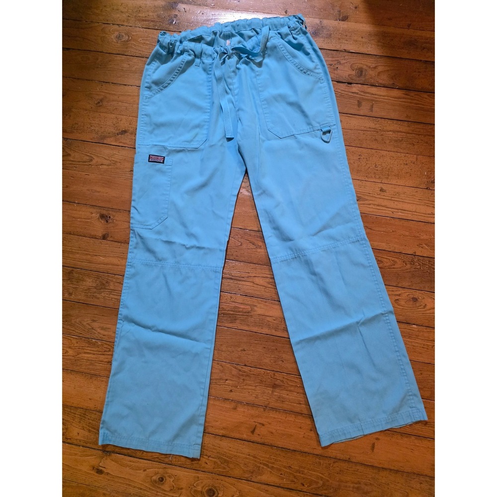 Cherokee Workwear Scrub Pants Light Blue Cargo Pocket Elastic Waist Straight Leg